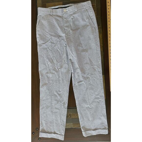 Brooks Brothers Genuine Seersucker Clark Pants Men's 35 X 34 Blue Stripe Summer! - Picture 1 of 9